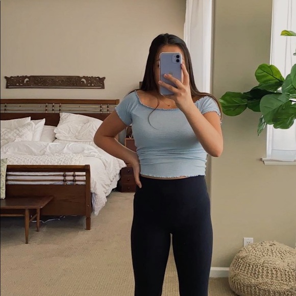 New Pacsun Ribbed Top Off Shouler Baby Blue Top - Picture 1 of 4